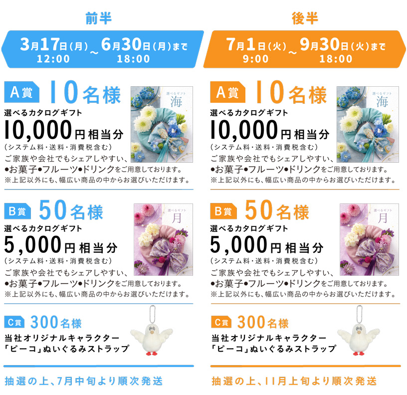 前半3月17日(月)〜6月30日(月)まで 後半7月1日(火)〜9月30日(火)まで
