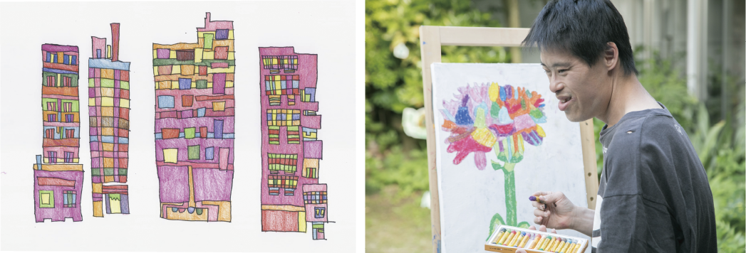 左:OITETTEデザインに使用したアート作品/右:アーティスト松永大樹(まつながひろき)さん 左:OITETTEデザインに使用したアート作品/右:アーティスト松永大樹(まつながひろき)さん